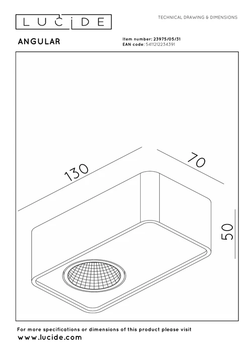 Lucide ANGULAR - Spot plafond - LED Dim. - 1x6W 2700K - Blanc | Premium - technique